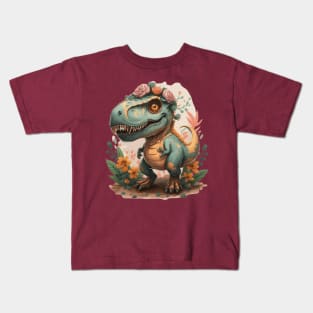 floral trex dinosaur gift ideas Kids T-Shirt